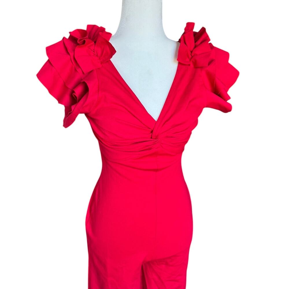Venus Red Jumpsuit Womens Size 4 Ruffle Sleeve Wide Leg V Neck Formal Party NWT - Picture 5 of 12